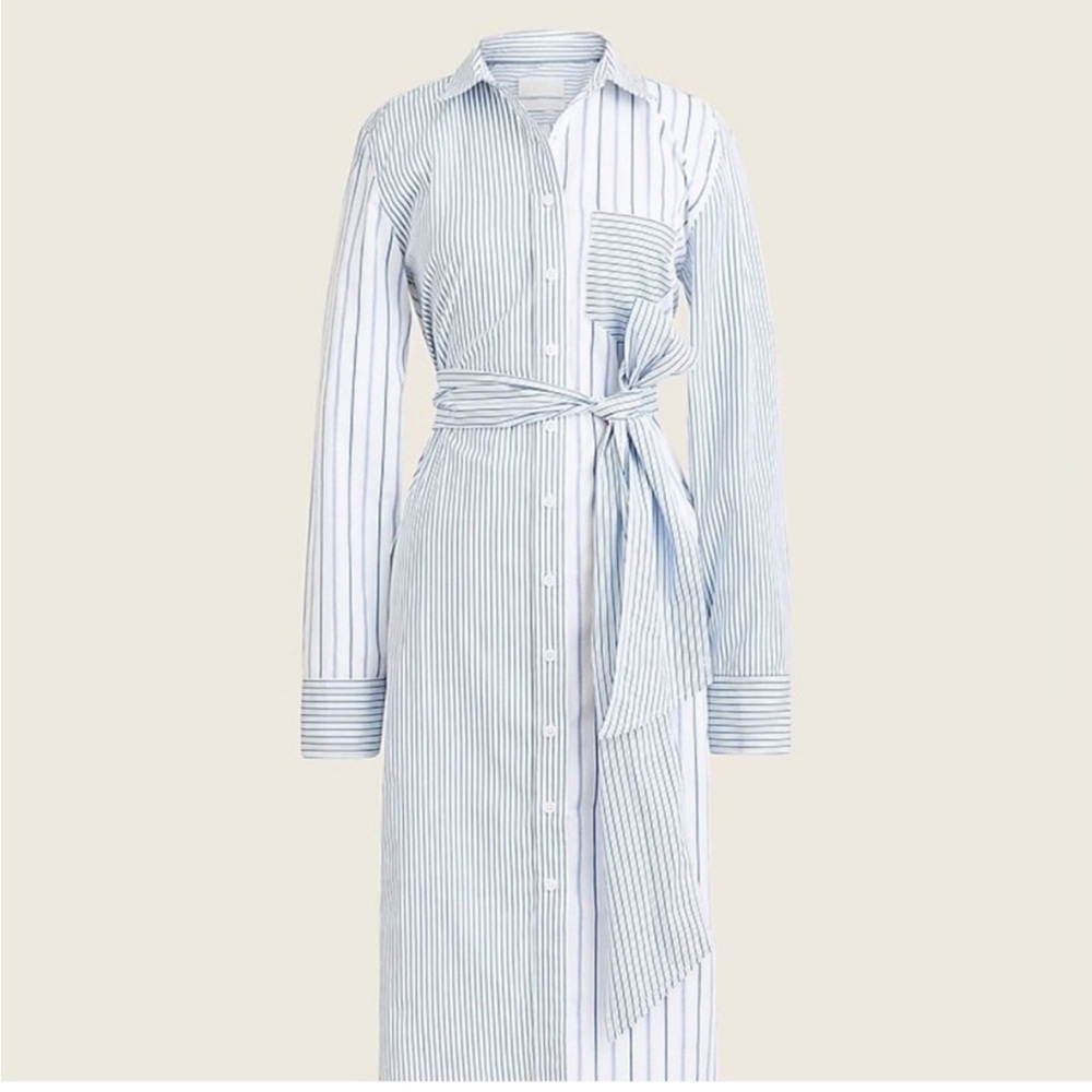J. Crew Blue and White Mixed Stripe Long Sleeve Dress